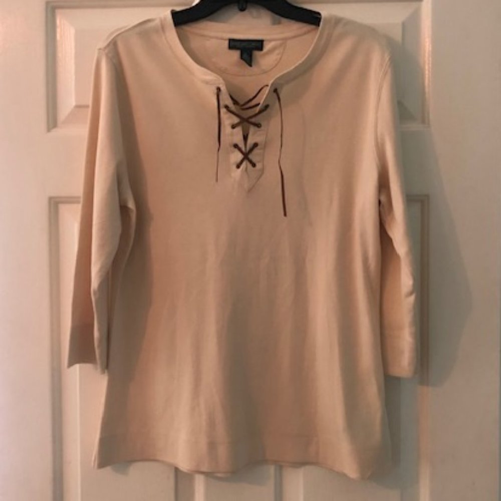 Lauren Jeans Company Lace Up Top 3/4 Sleeve XL